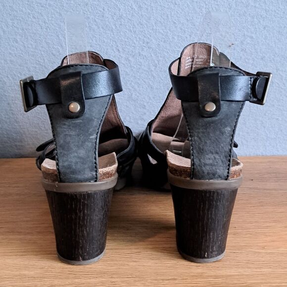 Dansko Dominique Womens 40 9 9.5 Black Leather Open Toe Block Heel Sandals - Picture 3 of 10